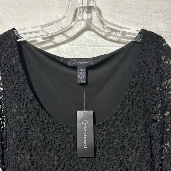 Context M black lace overlay body sheer bell sleeves scoop neck dressy NWT - Picture 2 of 10